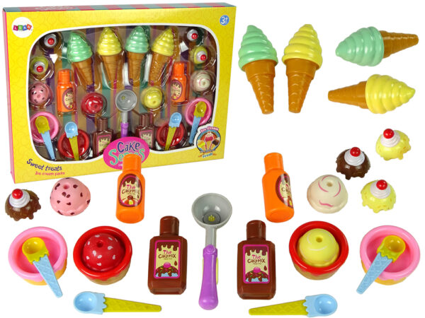 Sweet Treats Set Ice Cream Cupcakes Sauces Spoons