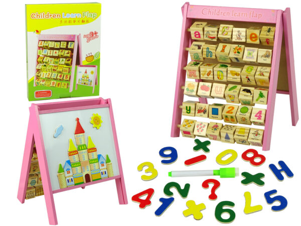 Wooden Educational Whiteboard 2in1 Magnets Blocks Letters Pictures Alphabet