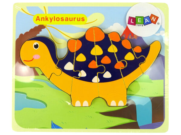 Wooden Puzzle Dinosaurs Triceratops Ankylosaurus Orange - Image 3