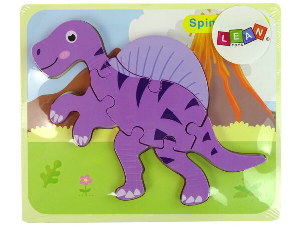 Wooden Puzzle Dinosaur Corythosaurus Pink Spinosaurus Purple - Image 3