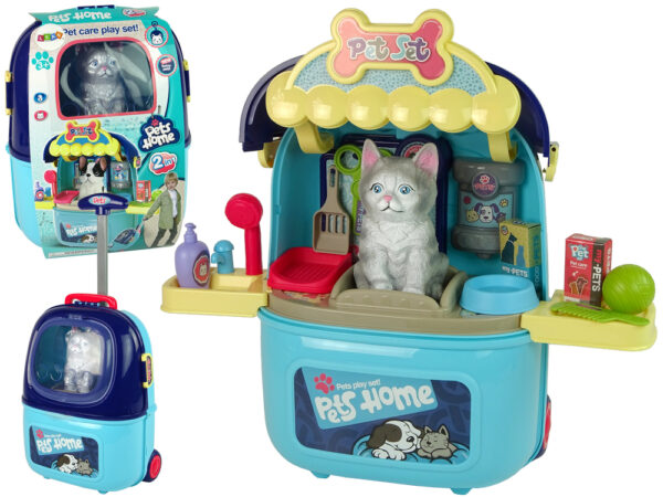 Cat Beauty Salon Set Pet in a Suitcase Backpack Blue