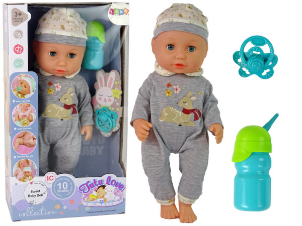 Baby Doll Pee Sounds Puppet Bottle Grey Pyjamas