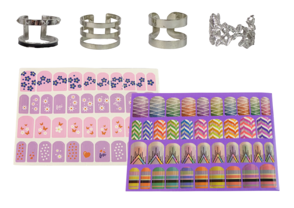 Nail Painting Set Nail Lacquers Glitter Stickers Rings - Image 2