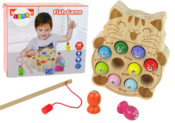 Wooden Fish Catching Game 2 Fishing Rods Kitten