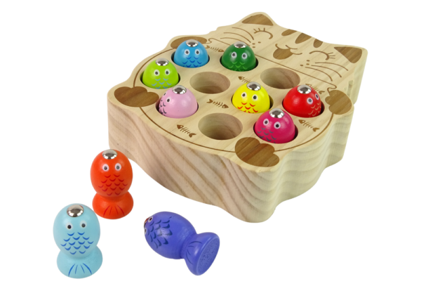 Wooden Fish Catching Game 2 Fishing Rods Kitten - Image 2