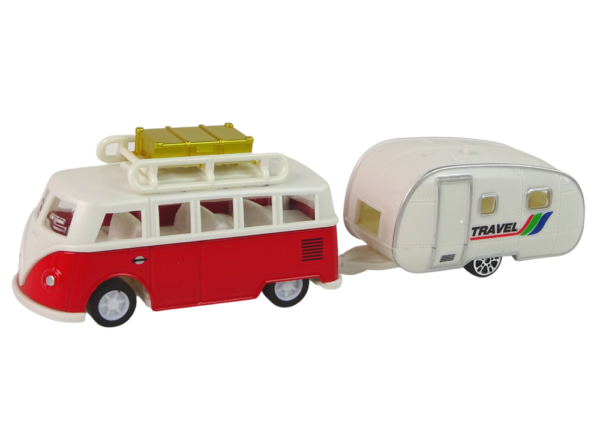 Red Bus with Camping Trailer vehicle set - Image 2