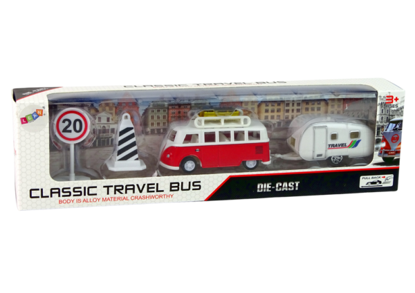 Red Bus with Camping Trailer vehicle set - Image 3