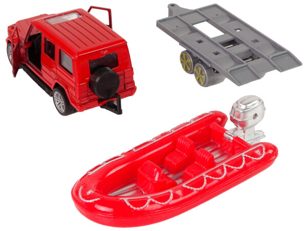 Fire brigade vehicle set pull motorboat Jeep Red - Image 6