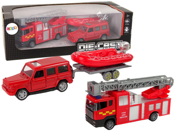 Fire brigade vehicle set pull motorboat Jeep Red - Image 7