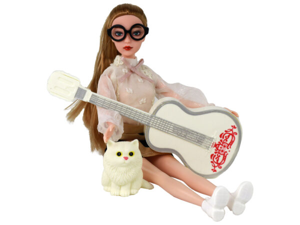 Children's Doll Emily with Guitar Glasses Long Blonde Hair Kitten - Image 4