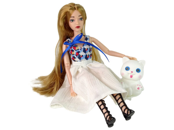 Baby Doll Doll with Cat Long Brown Hair. - Image 4