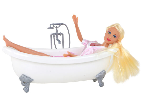 Children's Doll Long Blonde Hair Bathrobe Pink Bathtub Bathroom - Image 5