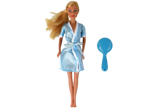 Children's Doll Long Blonde Hair Blue Bathrobe Bathtub Bathroom - Image 2