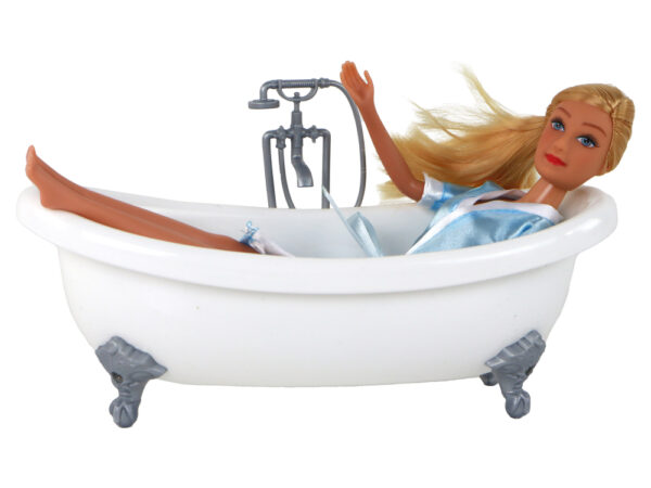 Children's Doll Long Blonde Hair Blue Bathrobe Bathtub Bathroom - Image 5