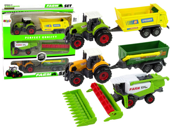 Set of Agricultural Machinery Tractors with Trailers and Harvester