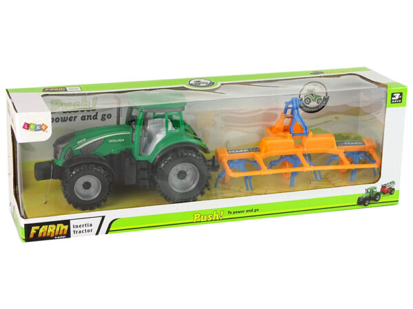 Green Tractor with Orange and Blue Rake Friction Drive - Image 7