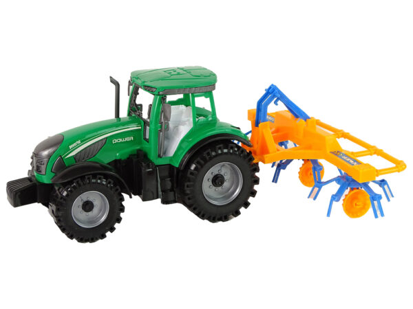 Green Tractor with Orange and Blue Rake Friction Drive - Image 2