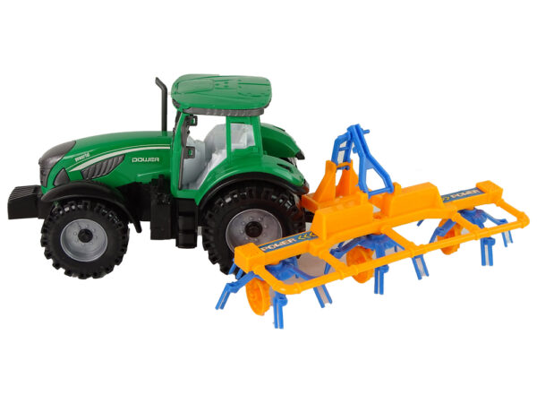 Green Tractor with Orange and Blue Rake Friction Drive - Image 3