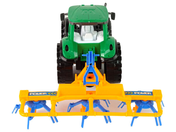 Green Tractor with Orange and Blue Rake Friction Drive - Image 4