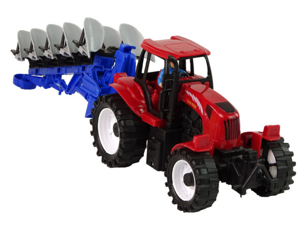 Tractor with Plow Plastic Red Blue - Image 3