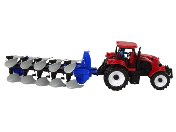 Tractor with Plow Plastic Red Blue - Image 4