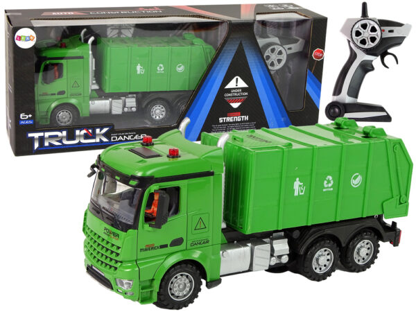 Green Remote Controlled Garbage Truck Remote Control 2.4G Lights Sound