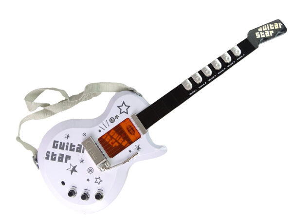 Dječja električna gitara s mikrofonom na stalku i pojačalom - bijela - Image 4