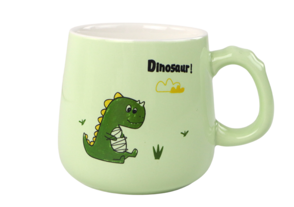 Dinosaur Green Ceramic Mug, Lid, Spoon, 350ml - Image 2