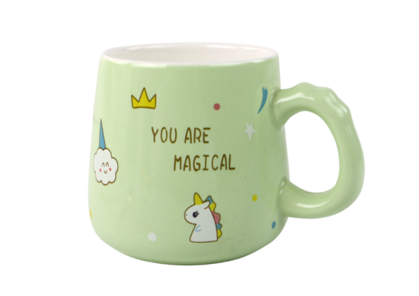 Green Unicorn Ceramic Mug, Lid, Spoon, 350 ml - Image 3