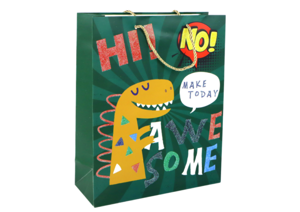 Green Dinosaur Paper Gift Bag 32cm x 26cm x 10cm