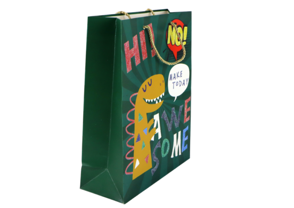 Green Dinosaur Paper Gift Bag 32cm x 26cm x 10cm - Image 2