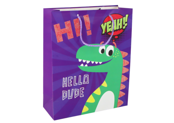 Purple Dinosaur Paper Gift Bag 32cm x 26cm x 10cm - Image 2