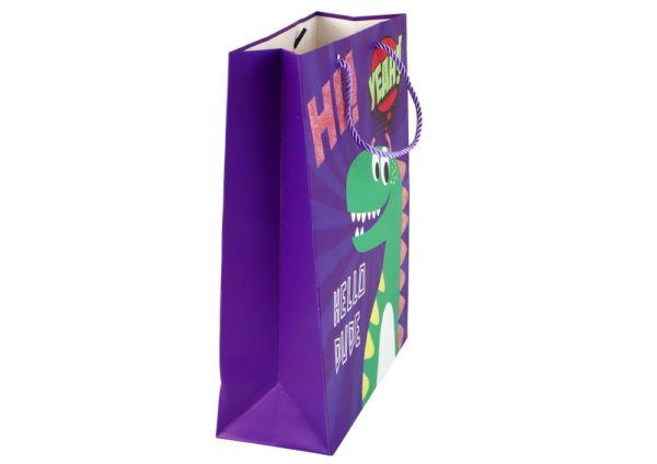 Purple Dinosaur Paper Gift Bag 32cm x 26cm x 10cm - Image 3