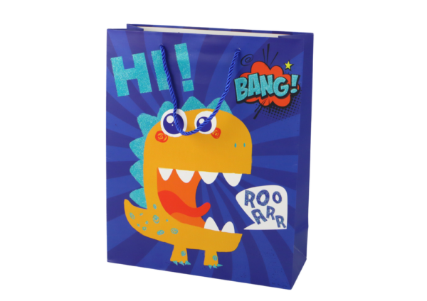 Blue Dinosaur Paper Gift Bag 41.5cm x 30cm x 12cm