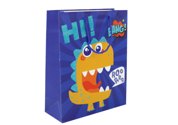 Blue Dinosaur Paper Gift Bag 41.5cm x 30cm x 12cm - Image 2