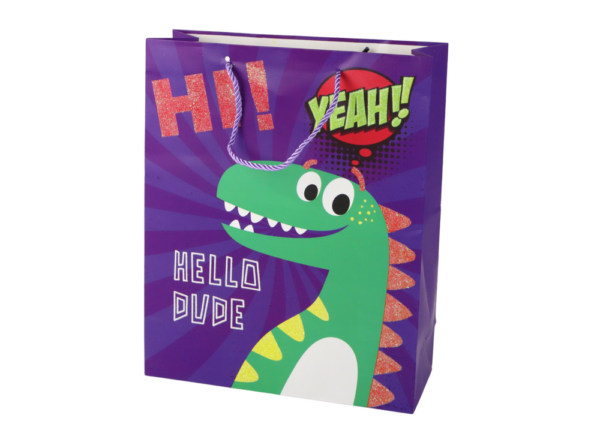 Purple Dinosaur Paper Gift Bag 41.5cm x 30cm x 12cm