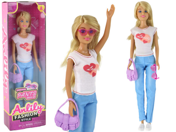 Anlily Children's Doll Long Blonde Hair Handbag Glasses White Blouse