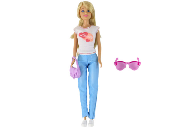 Anlily Children's Doll Long Blonde Hair Handbag Glasses White Blouse - Image 2