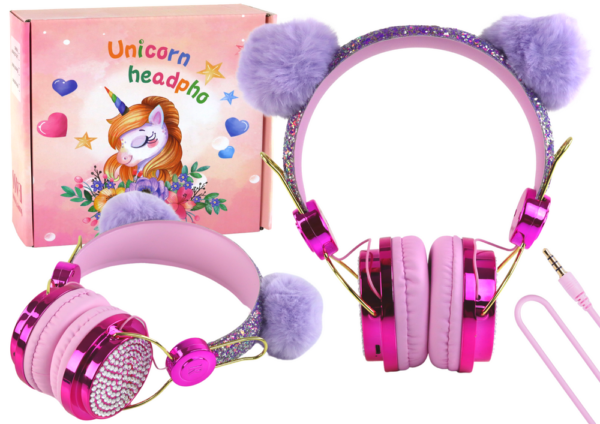 Wired headphones in shades of pink, adjustable ears, microphone