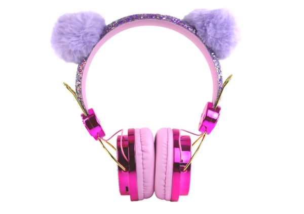 Wired headphones in shades of pink, adjustable ears, microphone - Image 2