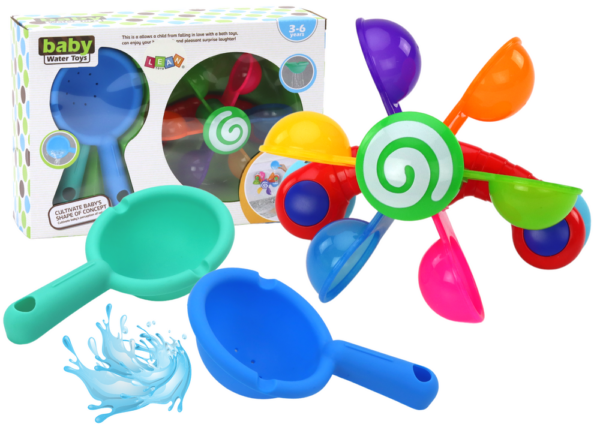 Rotating Bath Toy Colorful Bowls Two Spoons