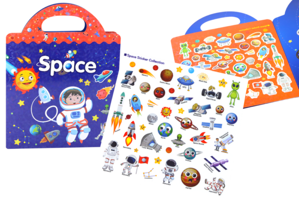 Set of Educational Stickers Space Learning English Book