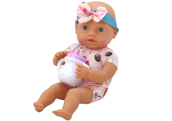 Baby doll, clothes with flamingos, headband, feeding accessories - Image 2