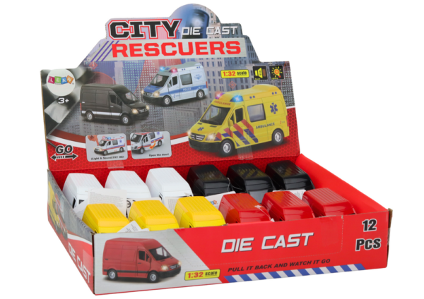 Delivery Car 1:32 Lights Sounds Red Black Yellow White - Image 4