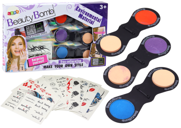 Beauty Tattoos Set 12 Cards 3 Hair Shadows Sponges