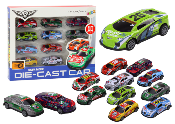 Set of Toy Cars, Spring Springs, Sports Racing Cars 1:64, 10 pcs.