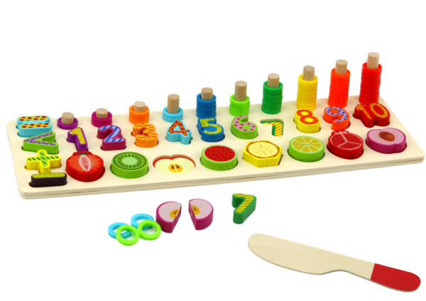 Educational Set Sorter Wooden Board Learning Mathematics Fruit - Image 2