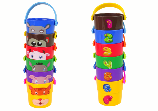 A set of colorful buckets with animals - a pyramid - Image 2