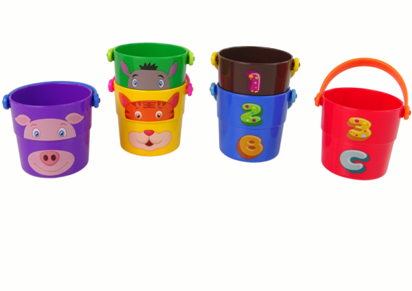 A set of colorful buckets with animals - a pyramid - Image 3