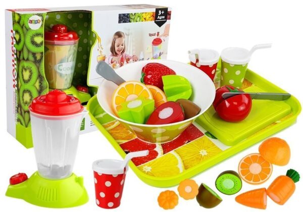 Set of Vegetables and Fruits with a Battery Blender and a Tray